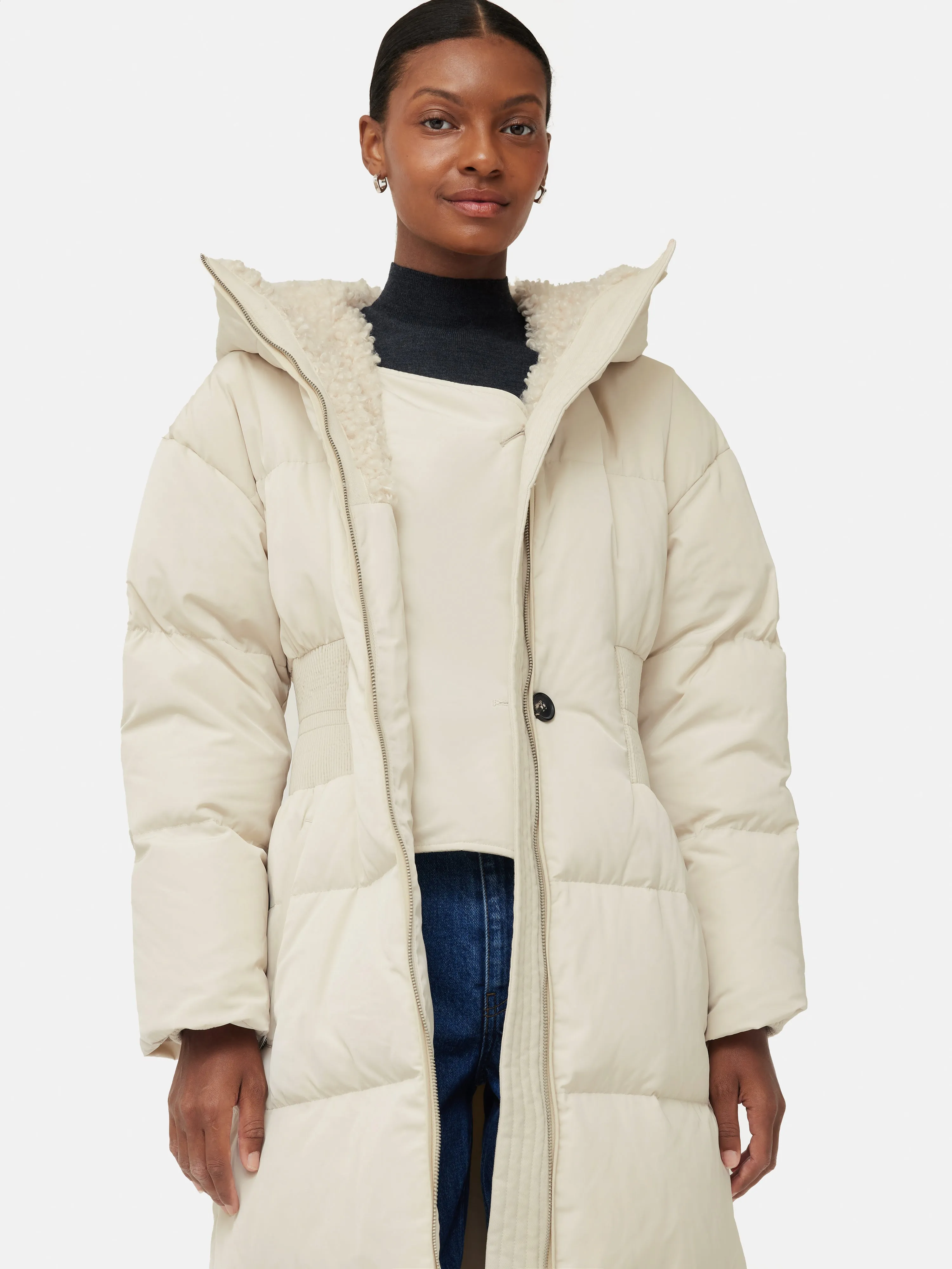 Hooded Down Maxi Puffer | Cream