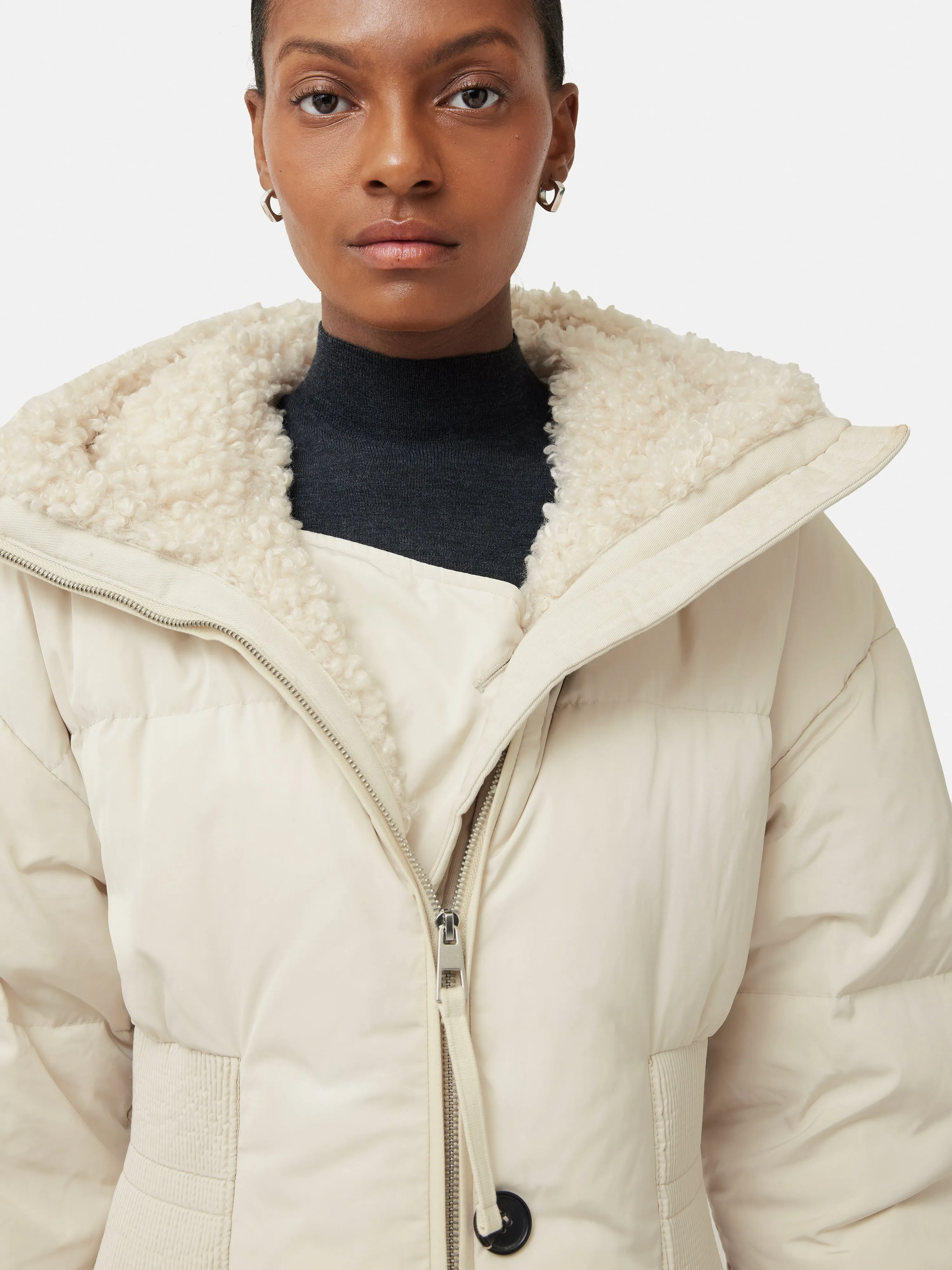 Hooded Down Maxi Puffer | Cream