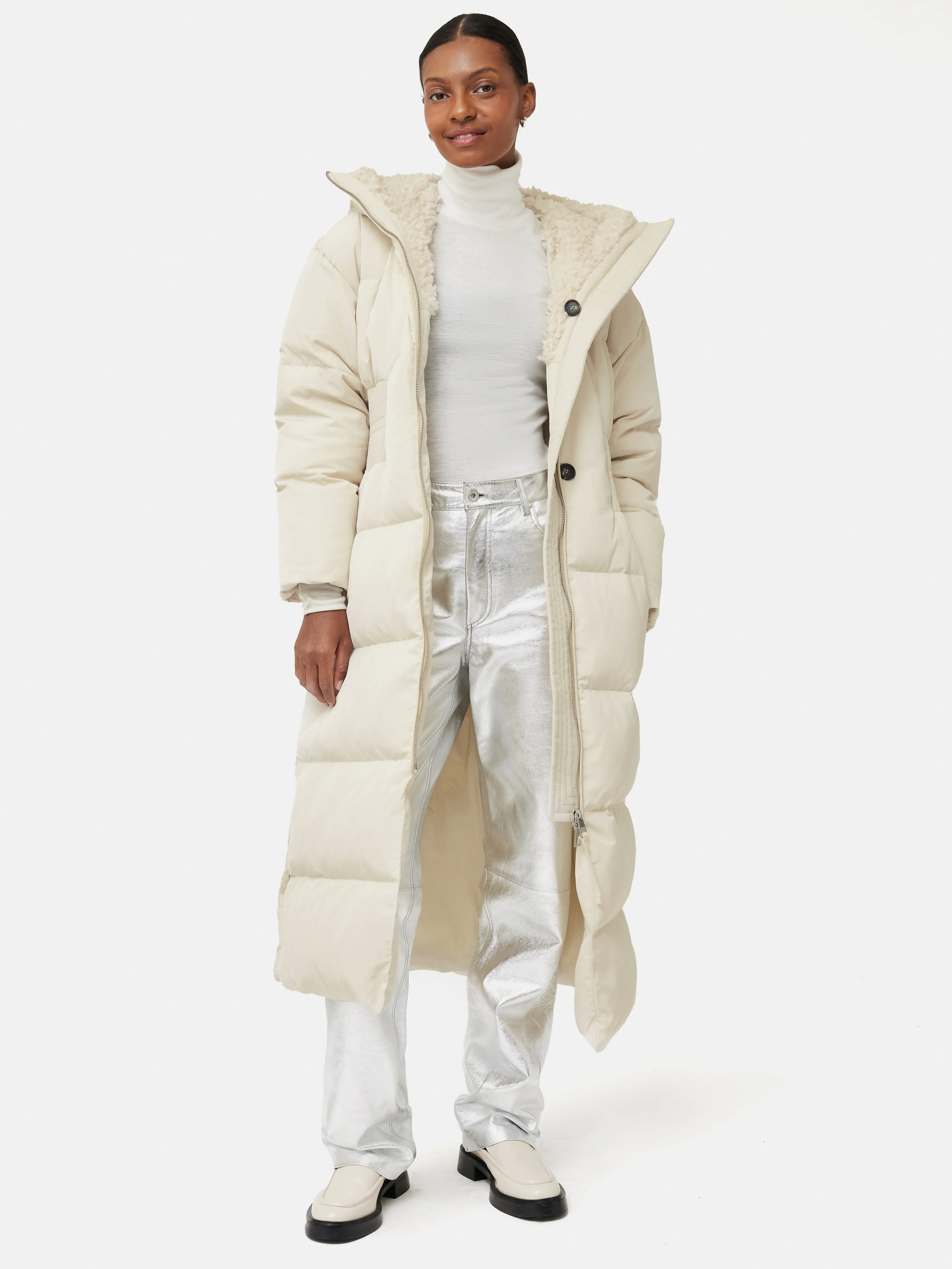 Hooded Down Maxi Puffer | Cream