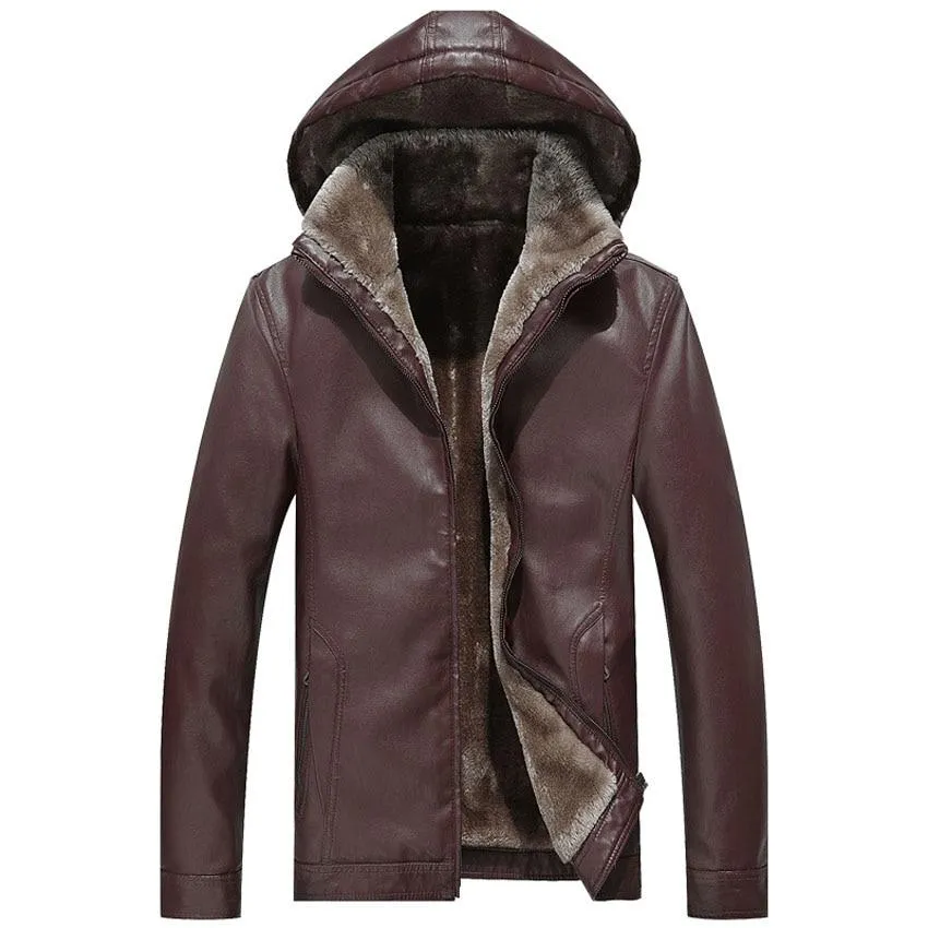 Hooded Fur Lined Leather Jacket