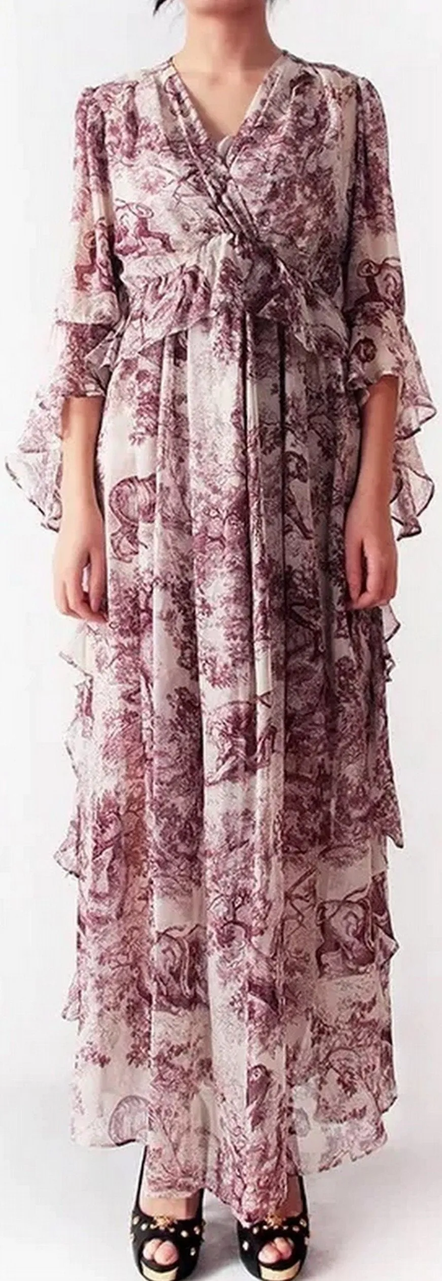 Jungle Print Ruffled Gown