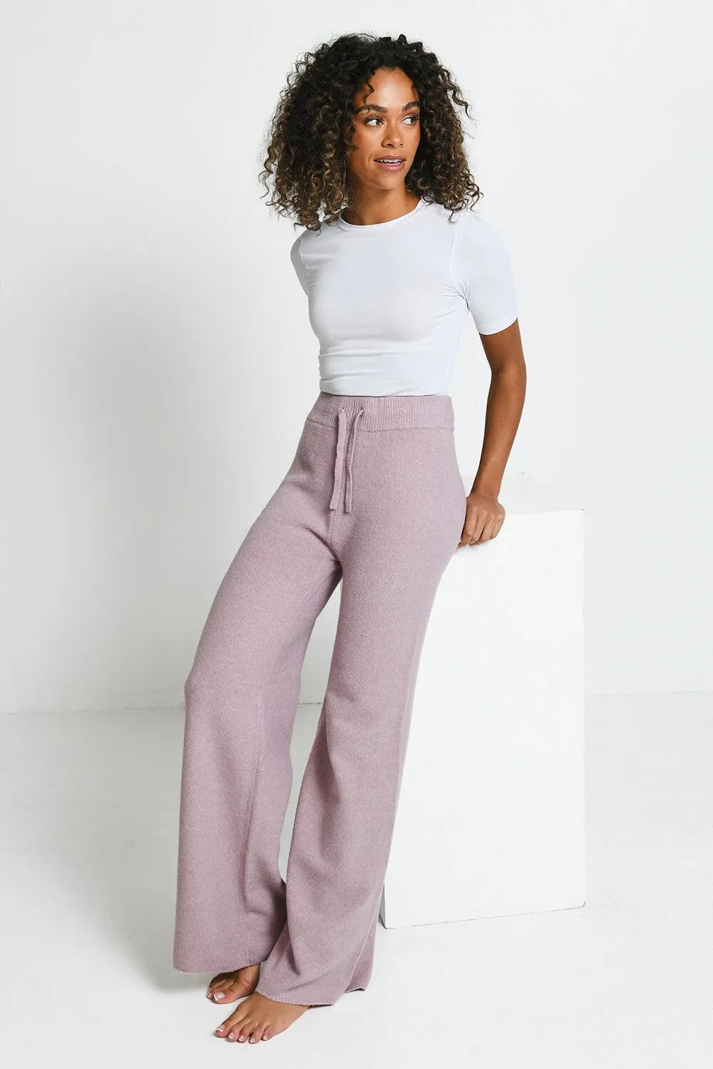 Knit Wide Leg Lounge Trousers - Pink