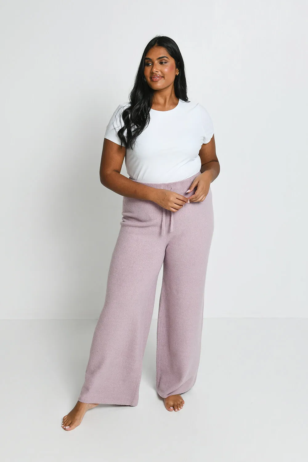 Knit Wide Leg Lounge Trousers - Pink