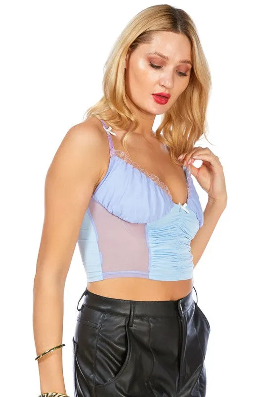 Lace Detail Ruched Corset Cami