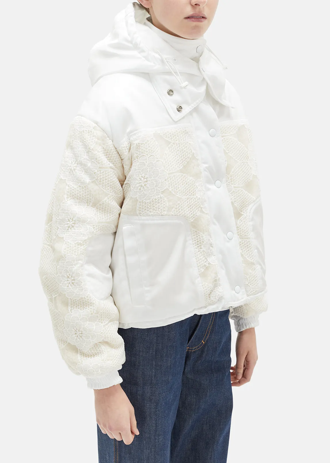 Lace Overlay Sherpa Jacket