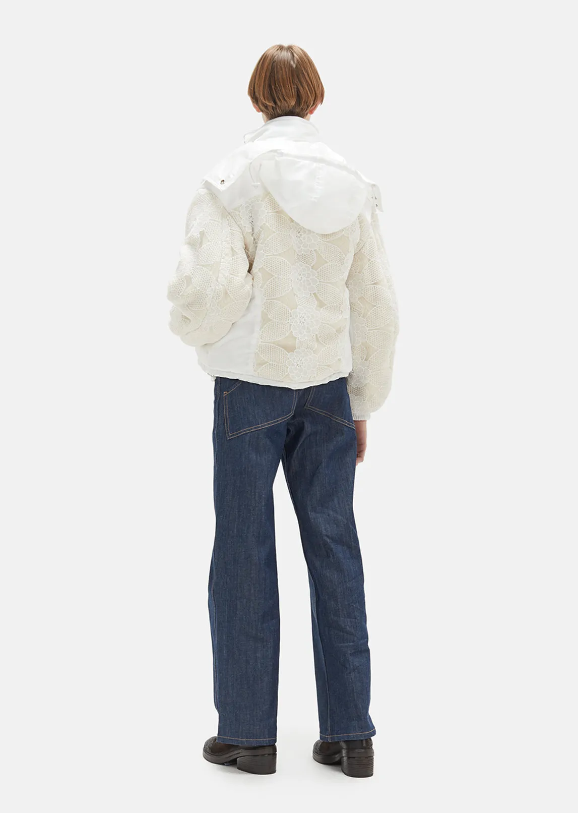 Lace Overlay Sherpa Jacket