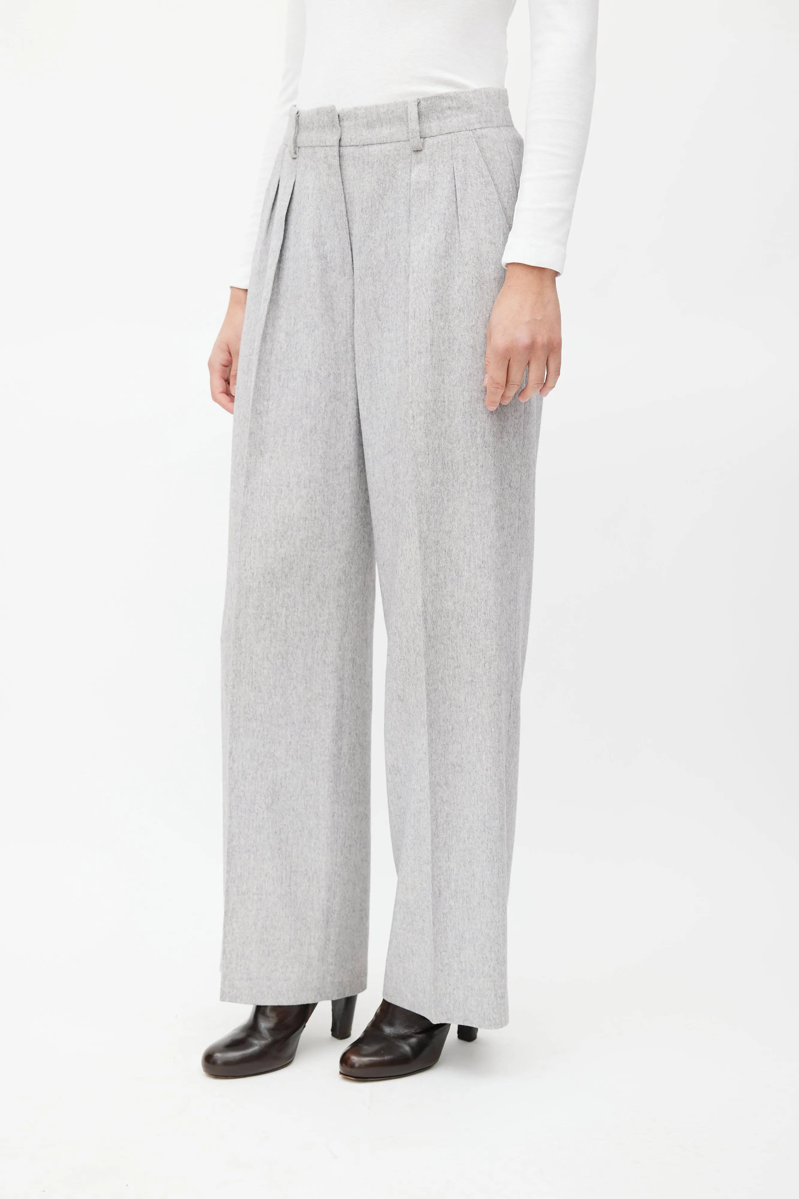 Light Grey Wool Wide Leg Trouser