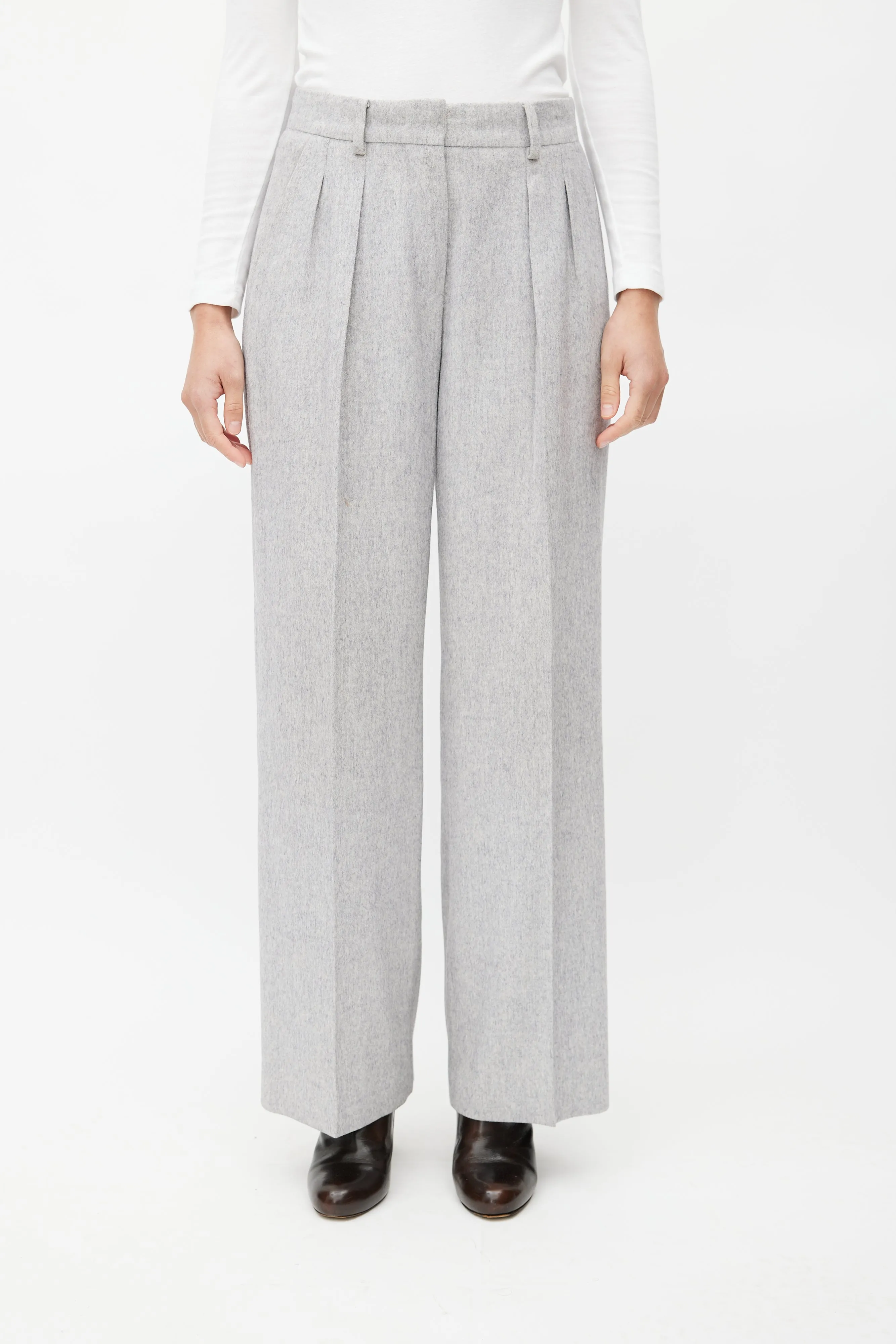 Light Grey Wool Wide Leg Trouser