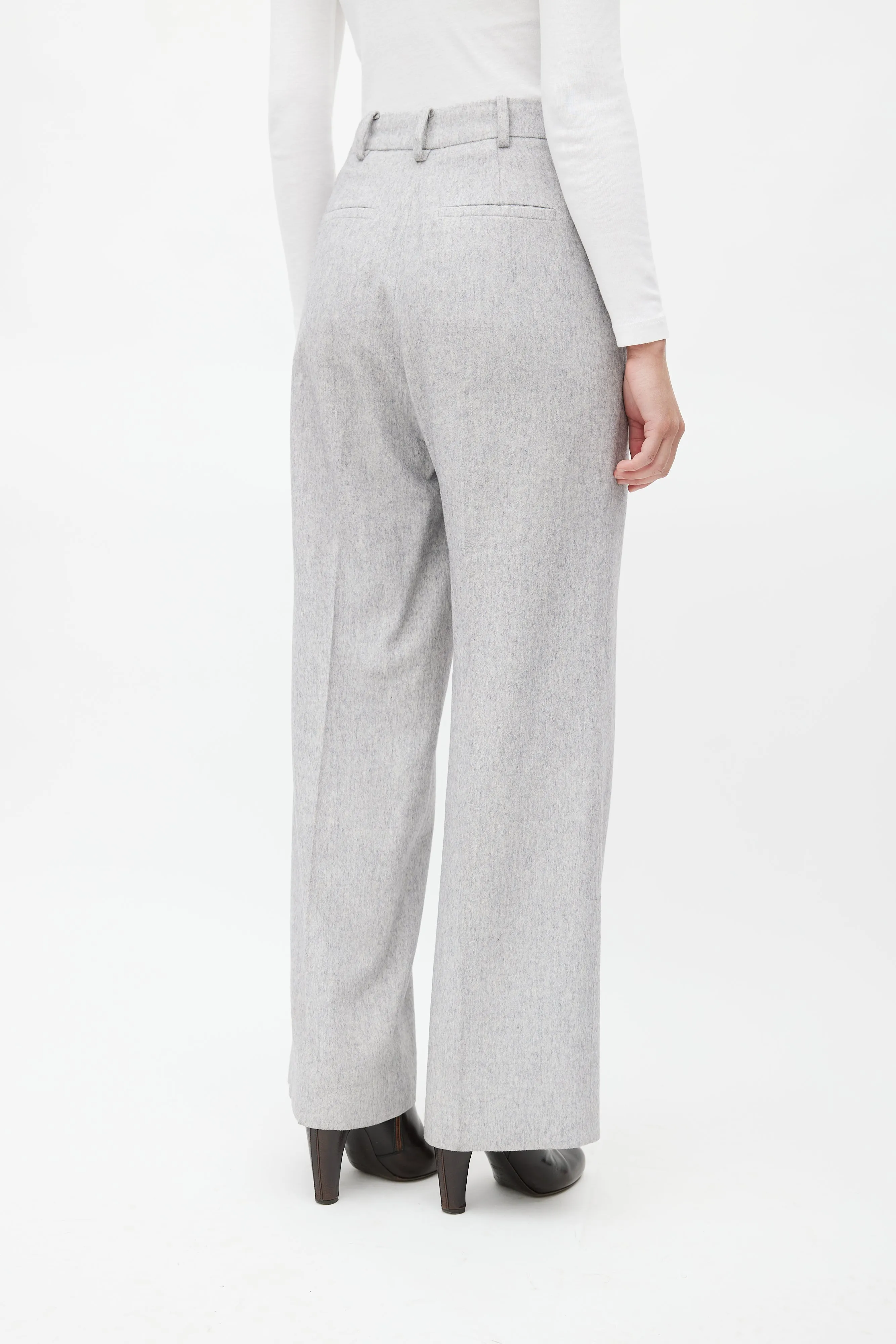 Light Grey Wool Wide Leg Trouser