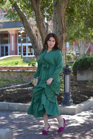 Lindos Green Textured  Ruffled Maxi Dress