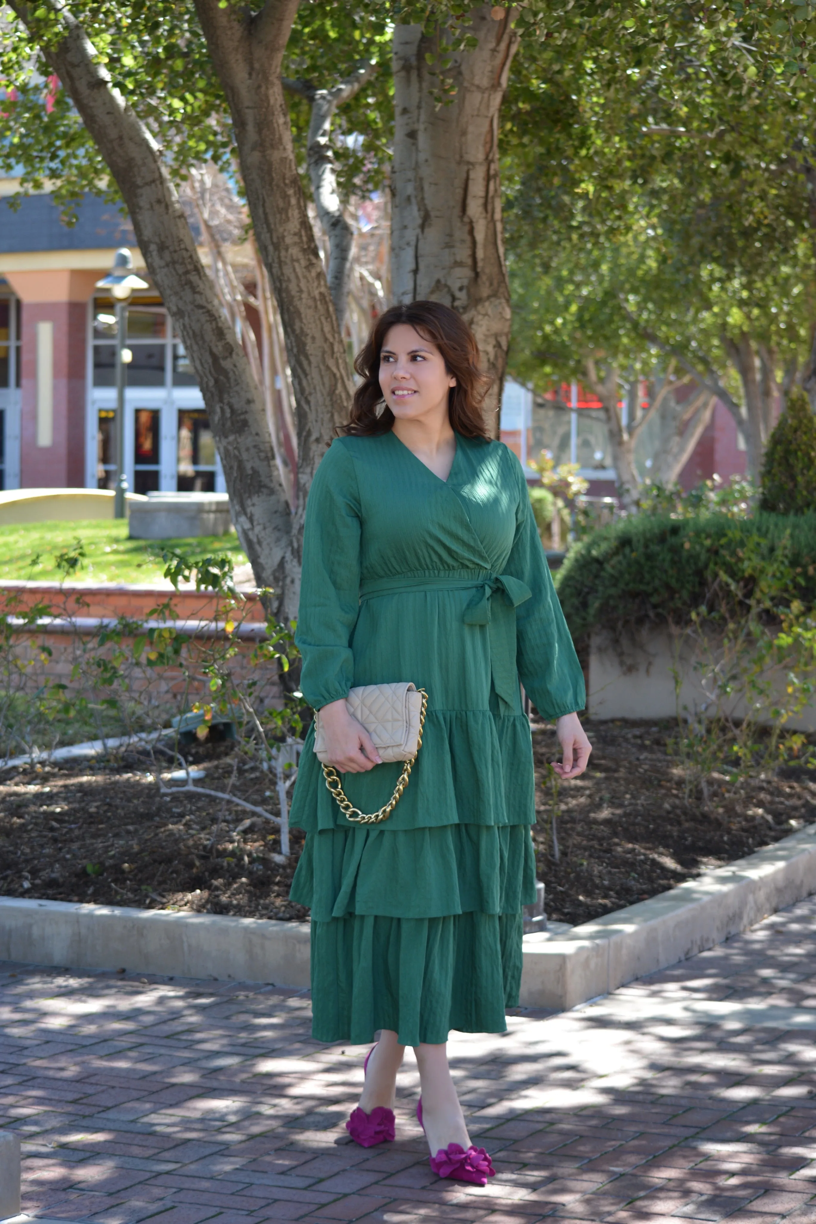 Lindos Green Textured  Ruffled Maxi Dress