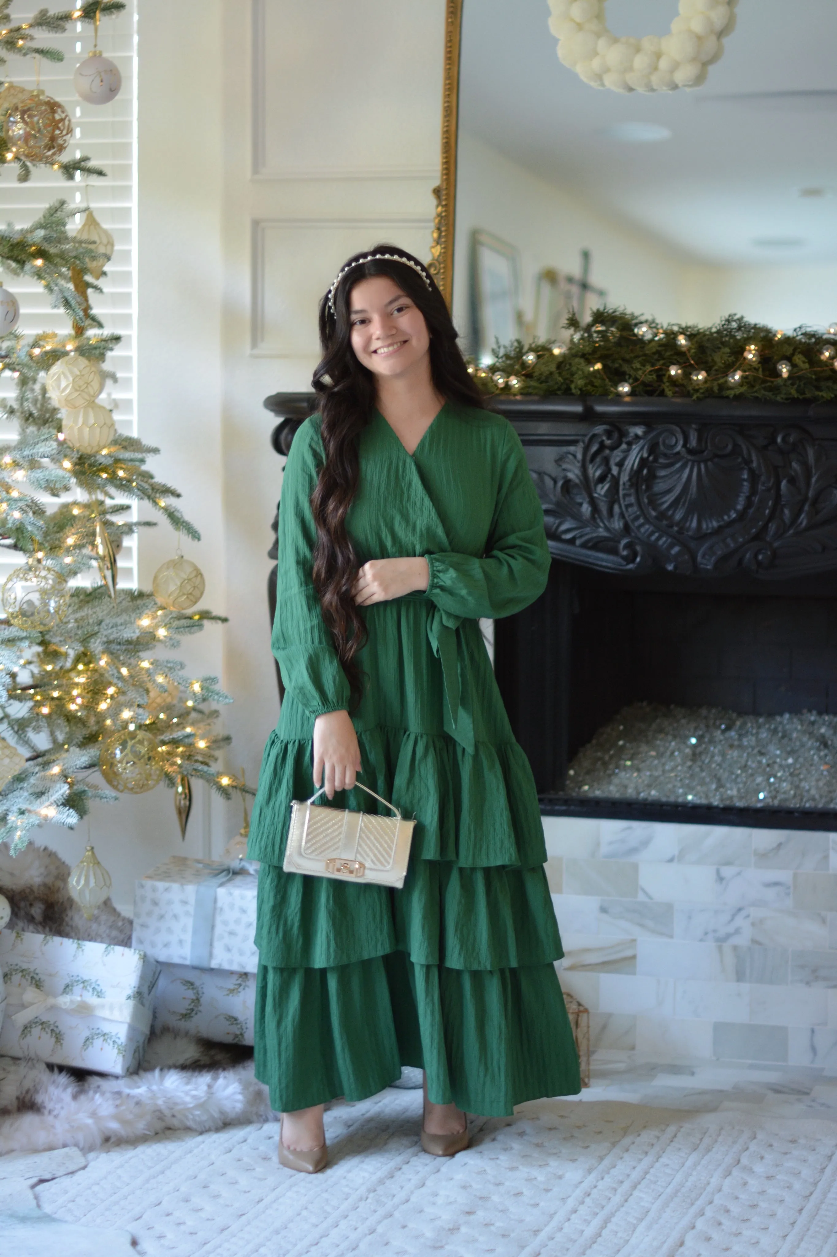 Lindos Green Textured  Ruffled Maxi Dress