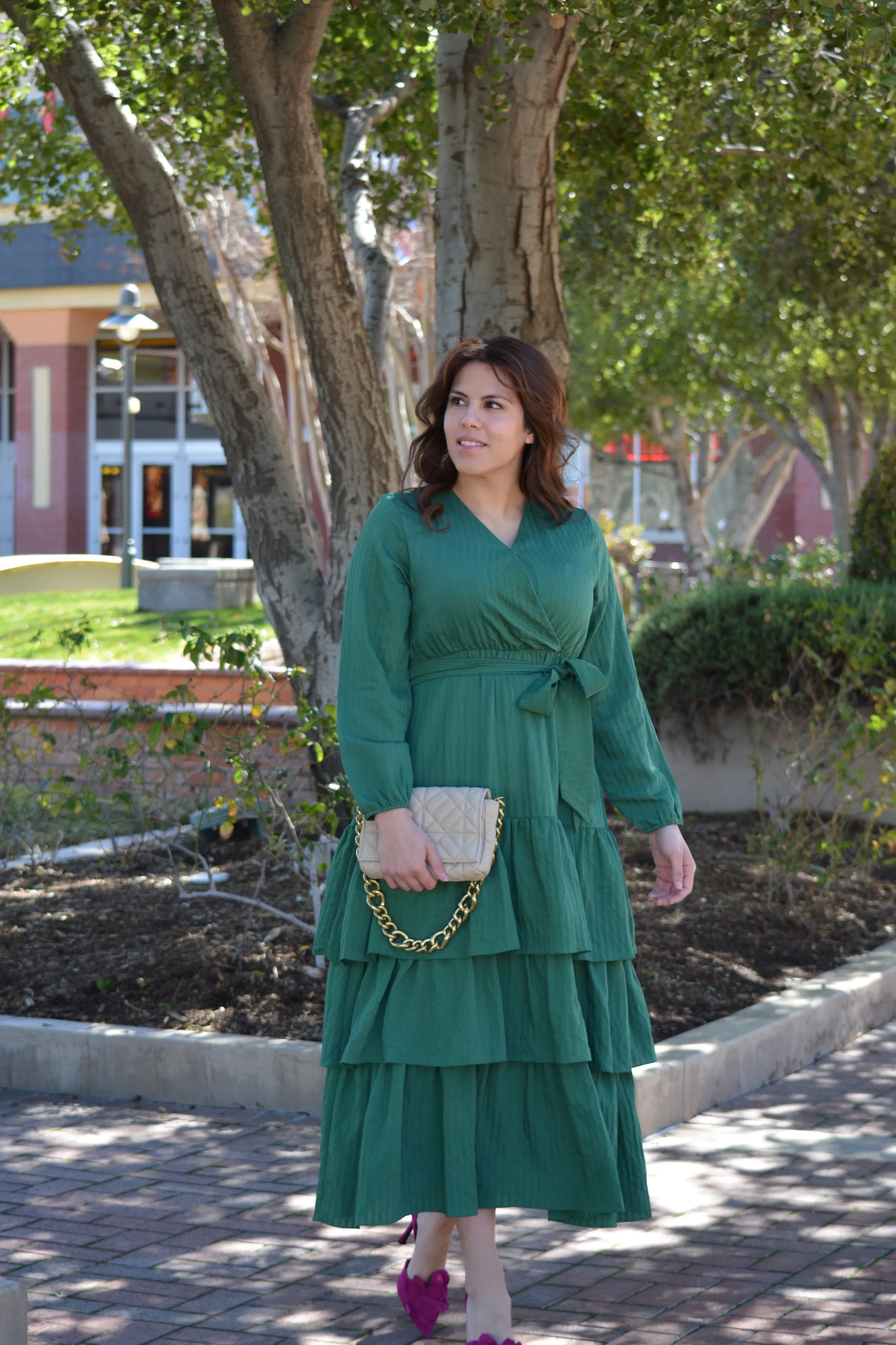 Lindos Green Textured  Ruffled Maxi Dress