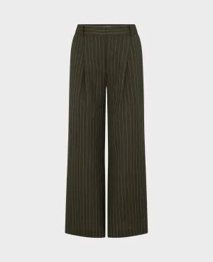 Linen Blend Wide Leg Pleated Trousers