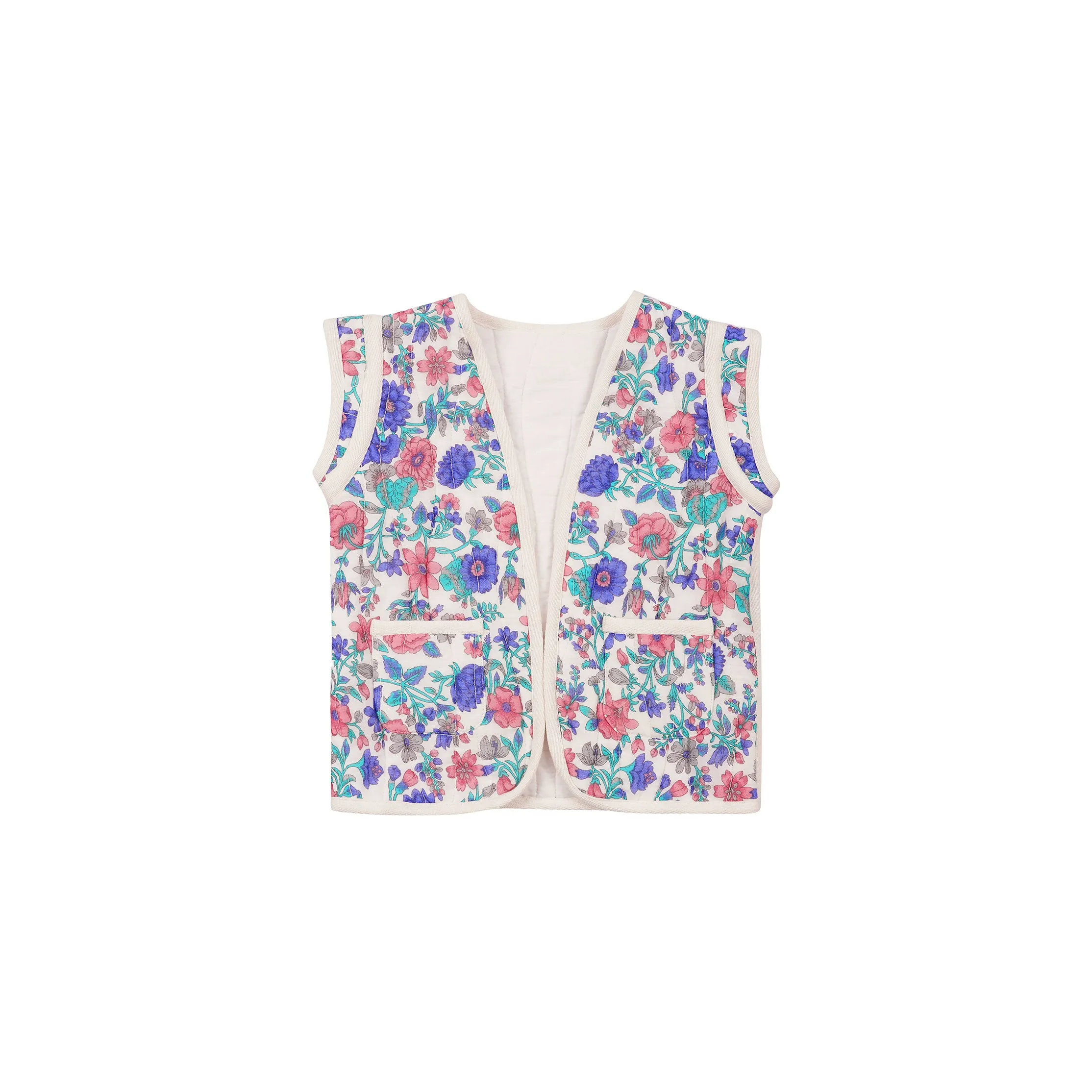 Louise Misha Reversible Vest Andres Printed Cotton Gauze Blue Summer Meadow