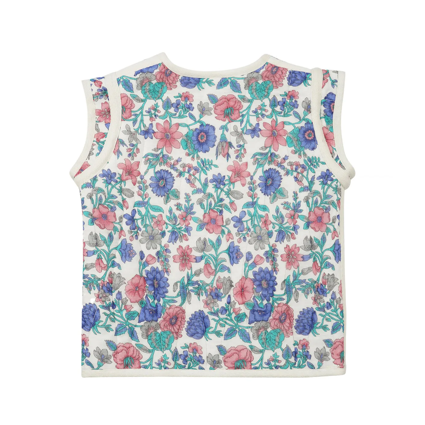 Louise Misha Reversible Vest Andres Printed Cotton Gauze Blue Summer Meadow