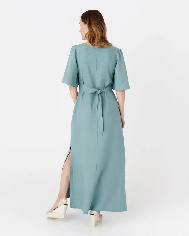 Maxi Linen Dress Agra in Teal Blue