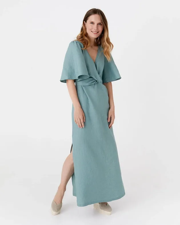 Maxi Linen Dress Agra in Teal Blue