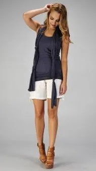 Miilla Double Layered Tank With Knotted Scarf in Blue