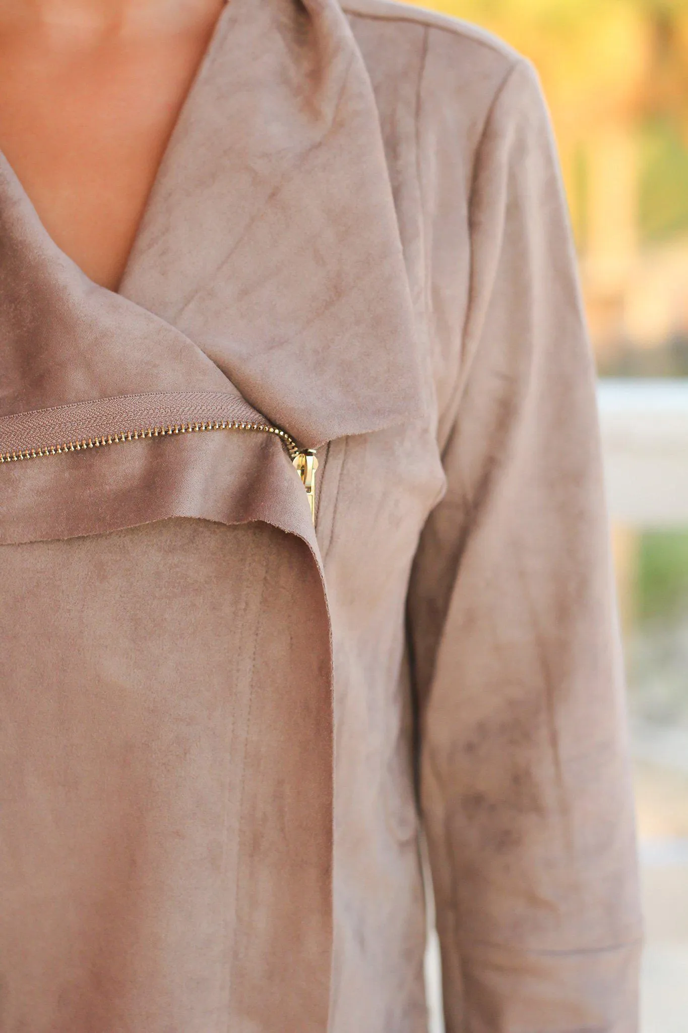 Mocha Suede Jacket with Zipper Detail