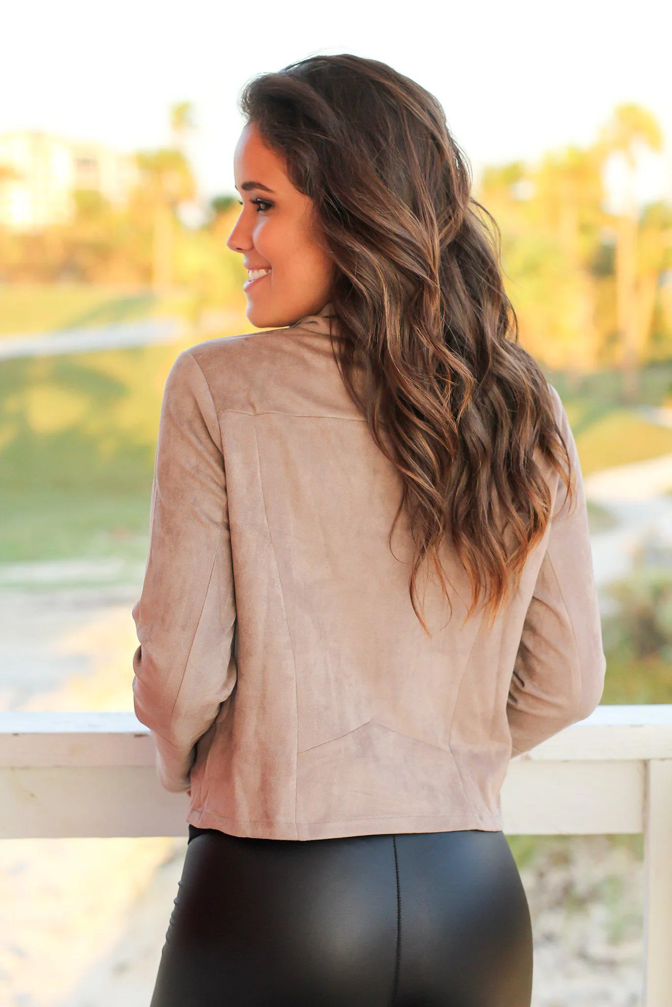 Mocha Suede Jacket with Zipper Detail