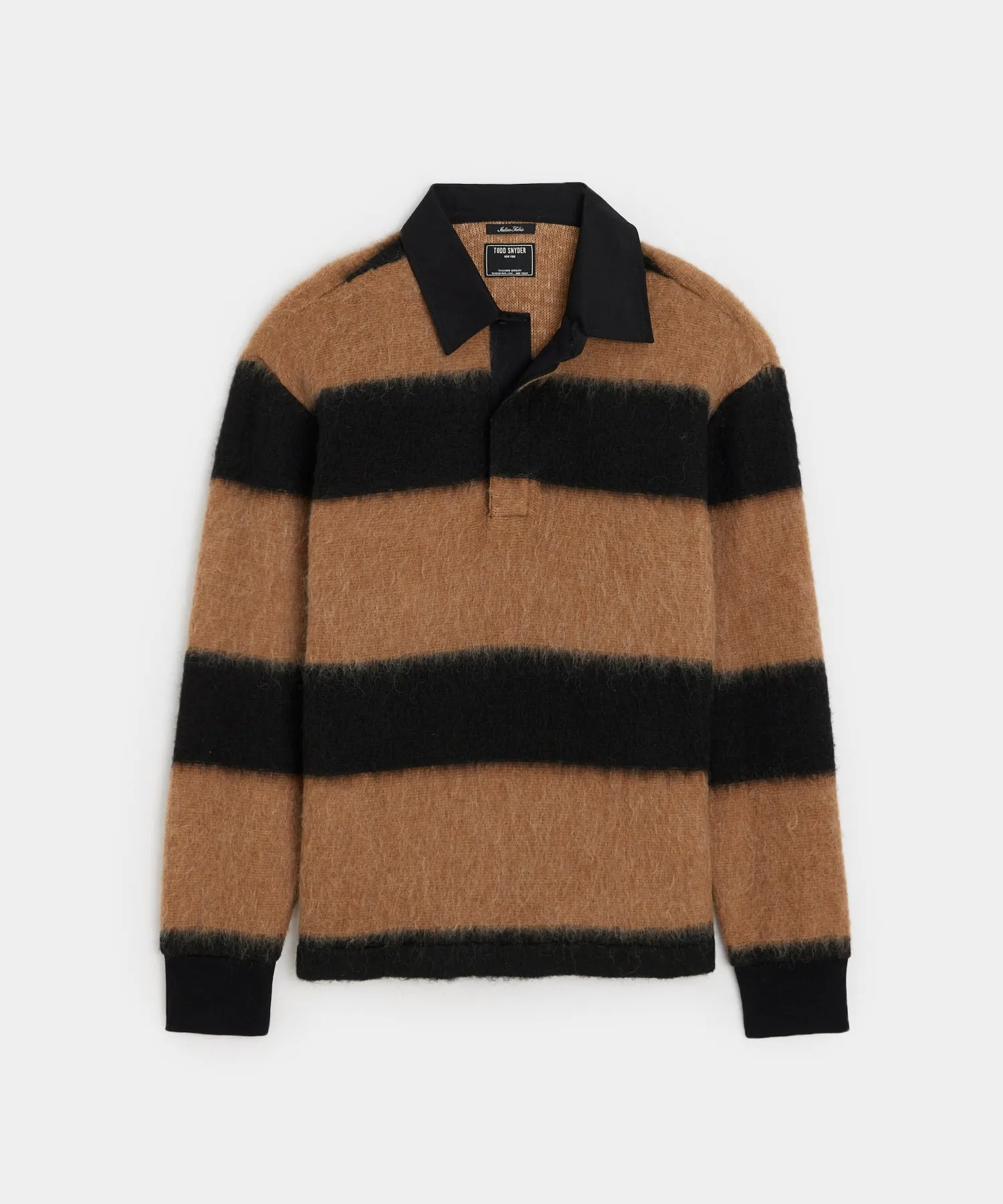 Mohair Striped Rugby Polo in Black