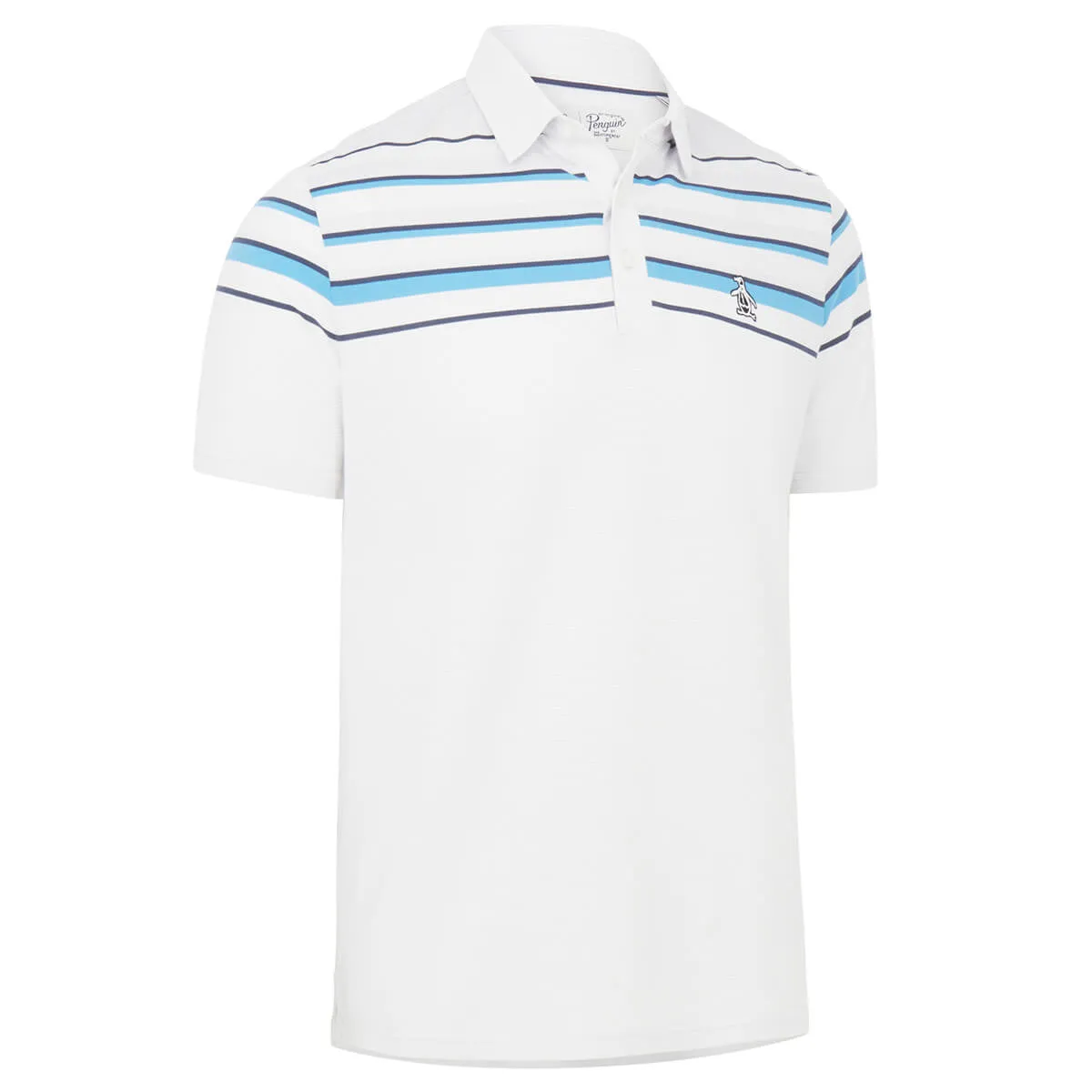 Original Penguin Mens Slub Color Block Striped Stretch Golf Polo Shirt - BRIGHT WHITE