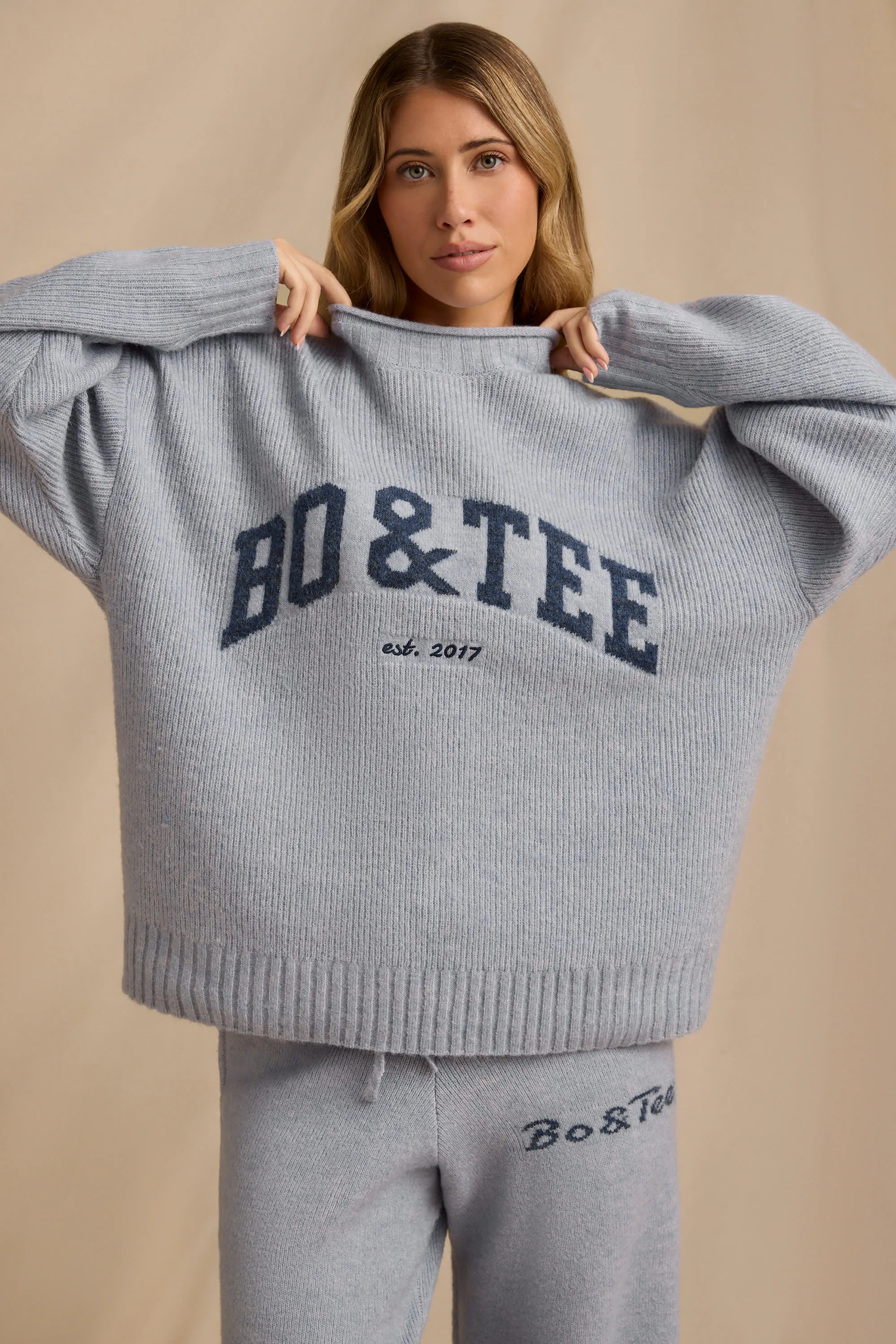 Oversized Knit Jumper in Soft Blue