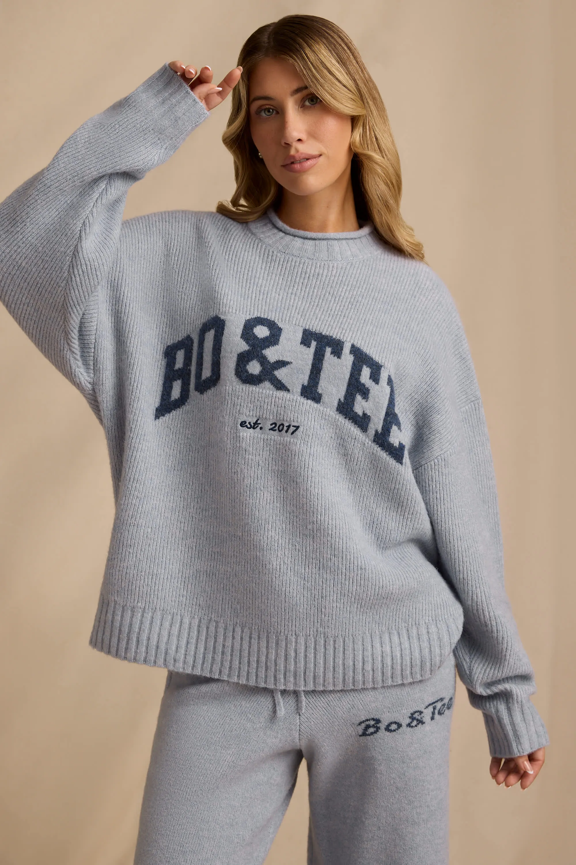 Oversized Knit Jumper in Soft Blue