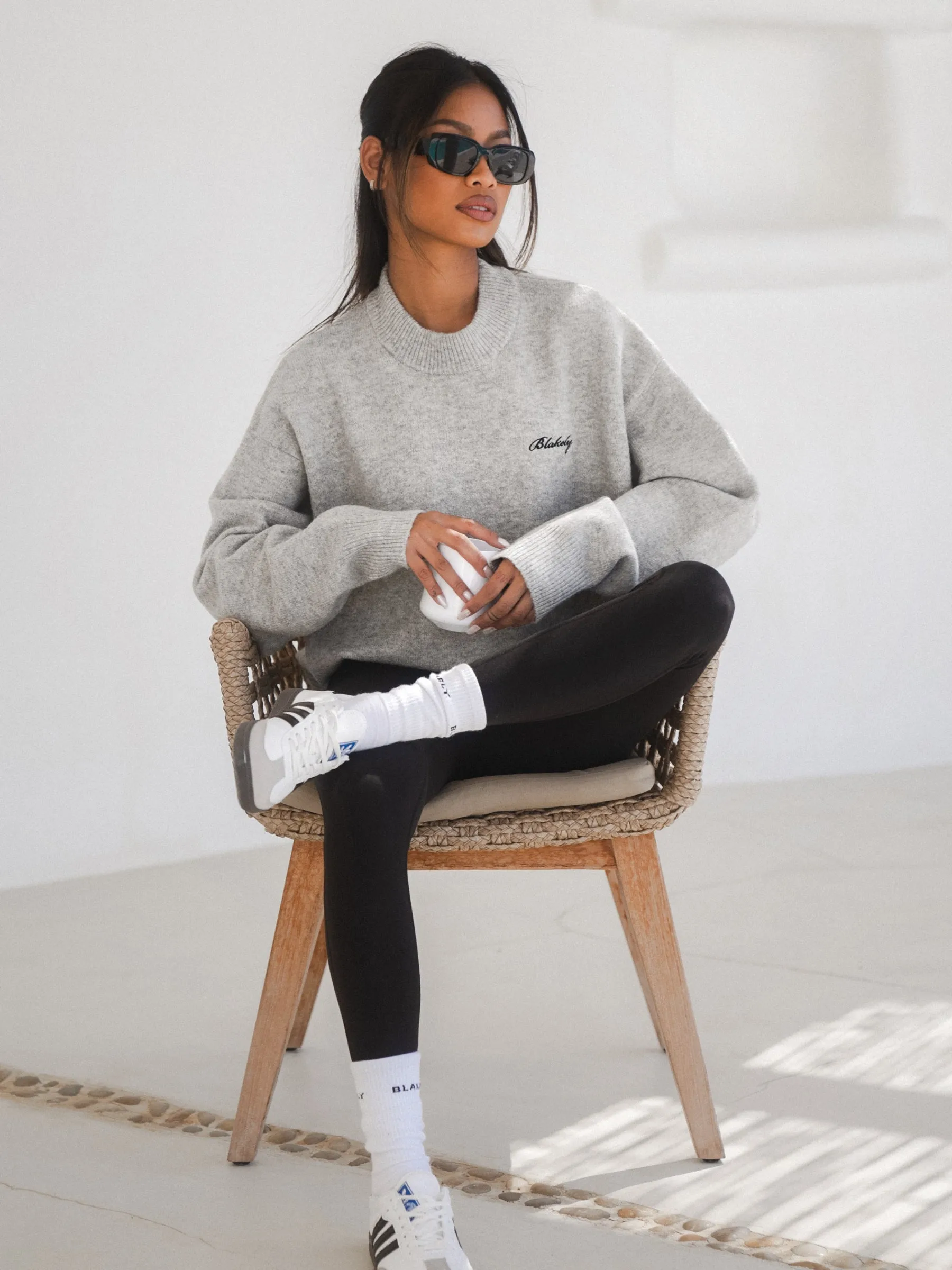 Oversized Knitted Jumper - Marl Grey