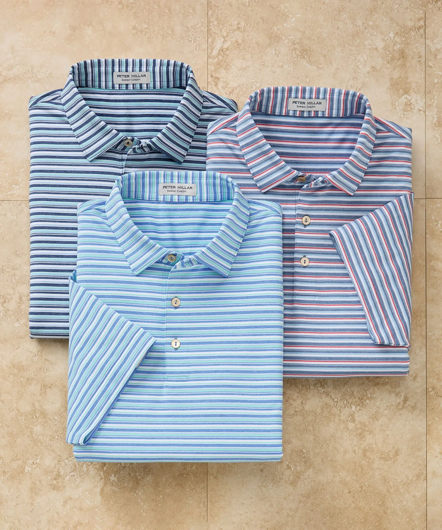 Peter Millar Short Sleeve Oakland Stripe Polo Knit Shirt