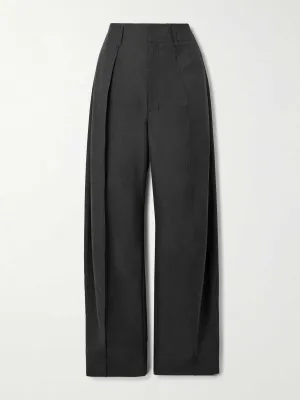 Pleated grain de poudre wide-leg pants