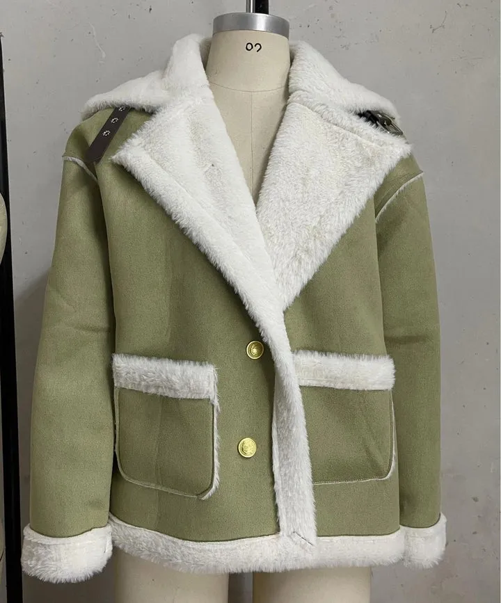 Plush Jacket Sherpa Faux Suede Coat Green