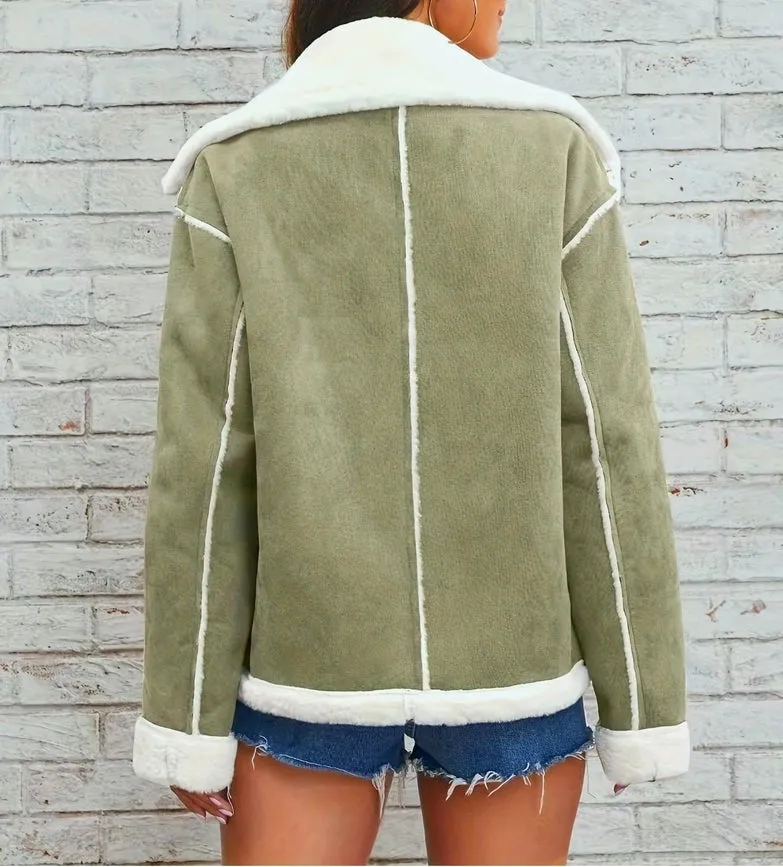 Plush Jacket Sherpa Faux Suede Coat Green