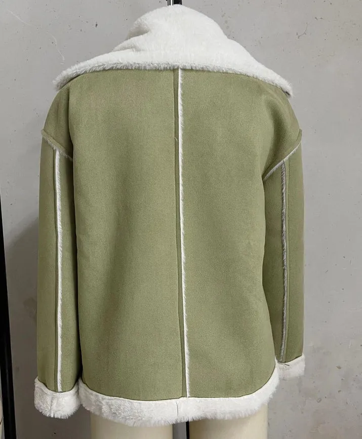 Plush Jacket Sherpa Faux Suede Coat Green