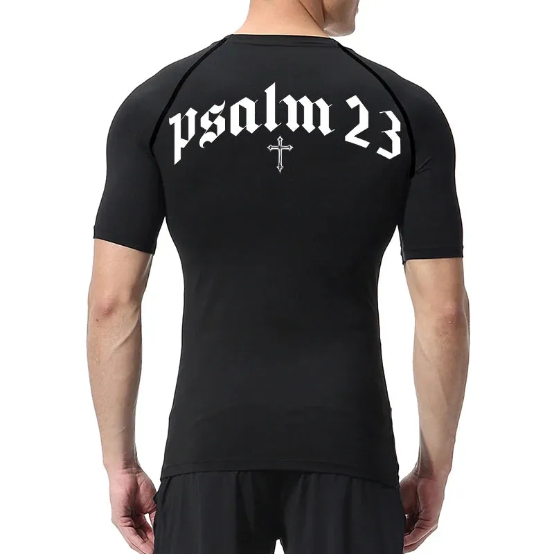 Psalm 23 Cross Print Men's Compression Shirt – Quick-Dry Sporty Fitness Tee