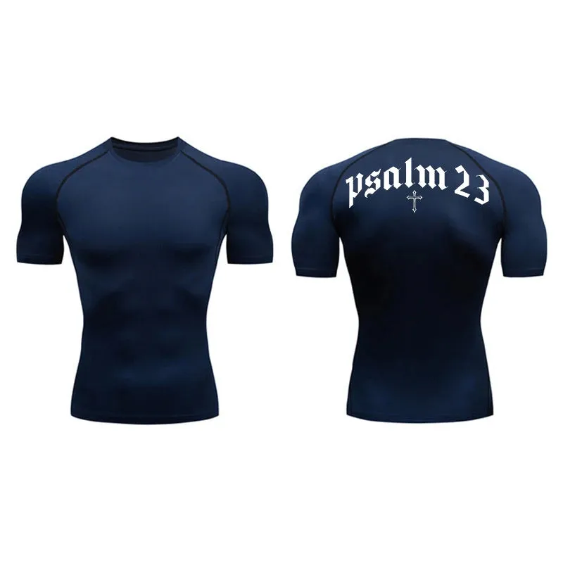 Psalm 23 Cross Print Men's Compression Shirt – Quick-Dry Sporty Fitness Tee