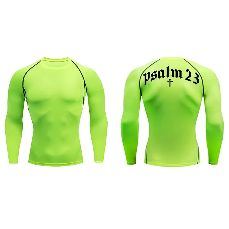 Psalm 23 Cross Print Men's Compression Shirt – Quick-Dry Sporty Fitness Tee