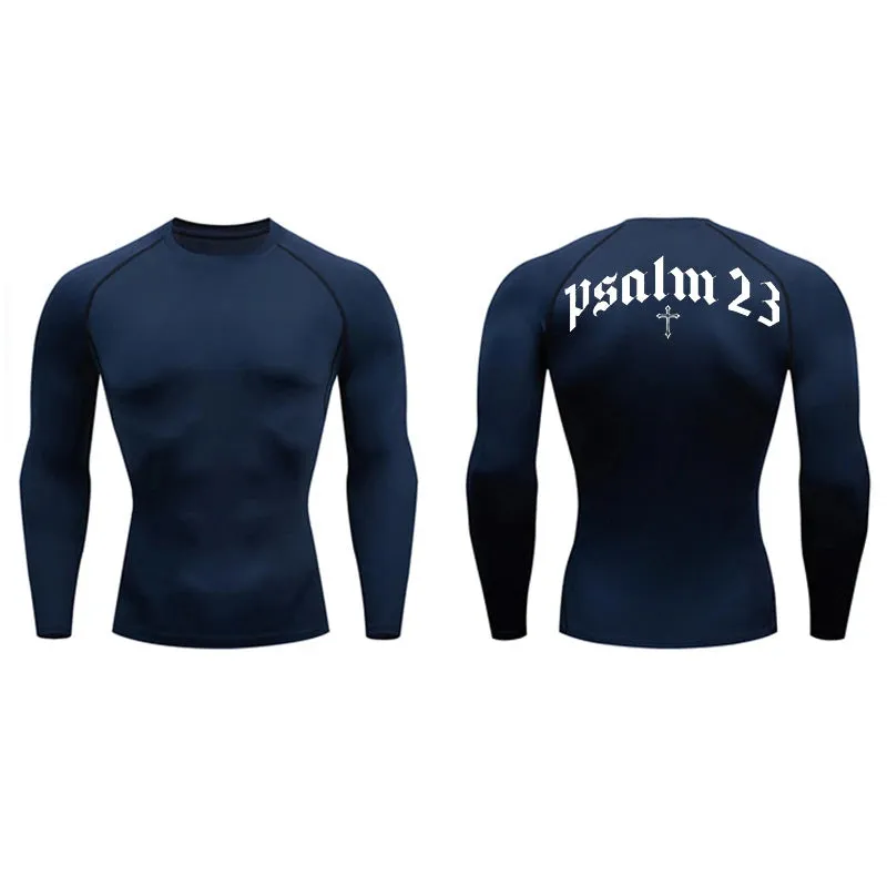 Psalm 23 Cross Print Men's Compression Shirt – Quick-Dry Sporty Fitness Tee