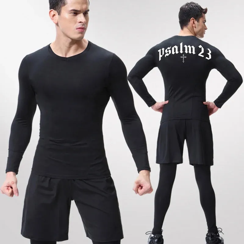 Psalm 23 Cross Print Men's Compression Shirt – Quick-Dry Sporty Fitness Tee