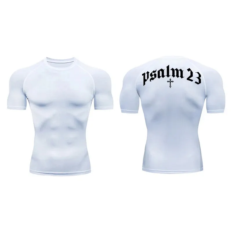 Psalm 23 Cross Print Men's Compression Shirt – Quick-Dry Sporty Fitness Tee