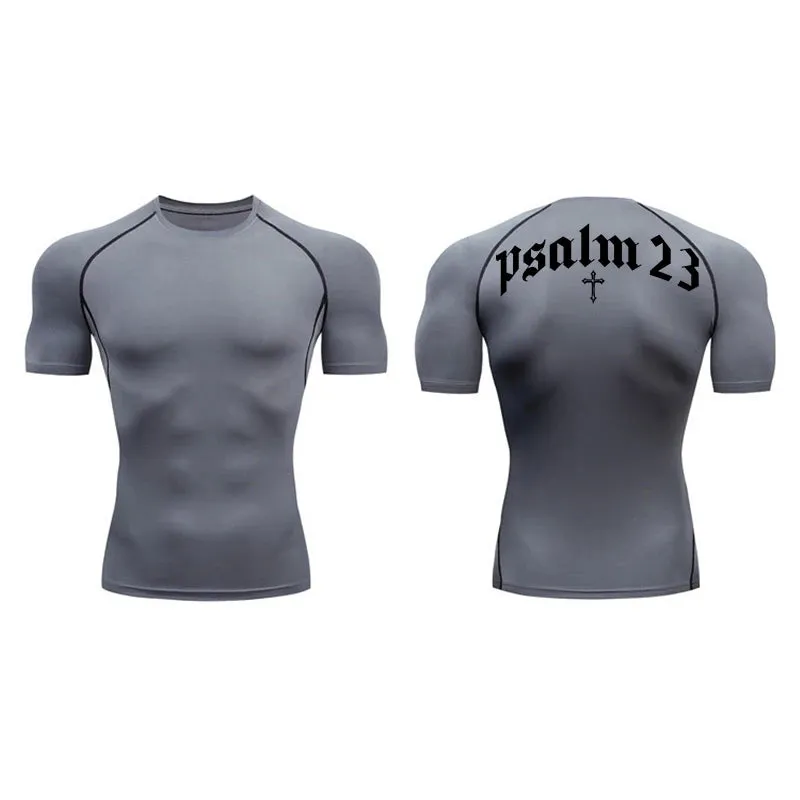 Psalm 23 Cross Print Men's Compression Shirt – Quick-Dry Sporty Fitness Tee