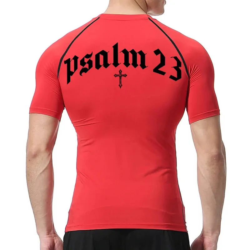 Psalm 23 Cross Print Men's Compression Shirt – Quick-Dry Sporty Fitness Tee