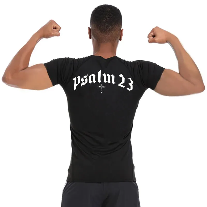 Psalm 23 Cross Print Men's Compression Shirt – Quick-Dry Sporty Fitness Tee