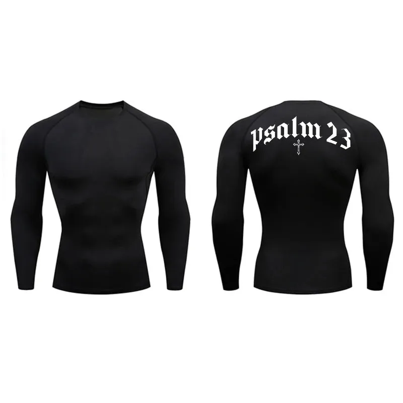 Psalm 23 Cross Print Men's Compression Shirt – Quick-Dry Sporty Fitness Tee