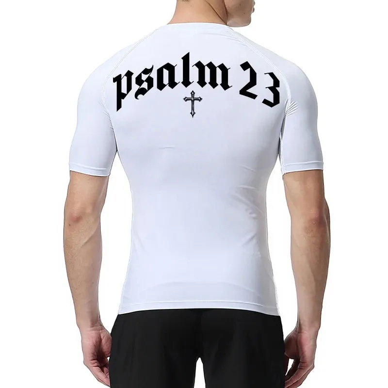 Psalm 23 Cross Print Men's Compression Shirt – Quick-Dry Sporty Fitness Tee