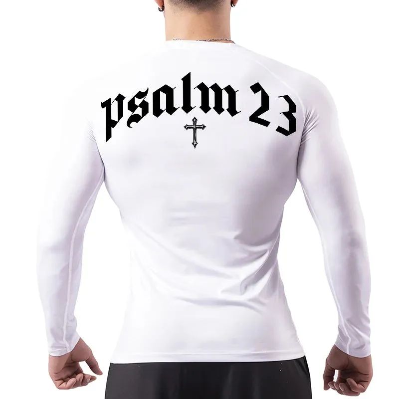 Psalm 23 Cross Print Men's Compression Shirt – Quick-Dry Sporty Fitness Tee