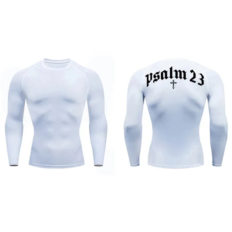 Psalm 23 Cross Print Men's Compression Shirt – Quick-Dry Sporty Fitness Tee