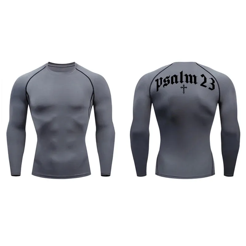 Psalm 23 Cross Print Men's Compression Shirt – Quick-Dry Sporty Fitness Tee