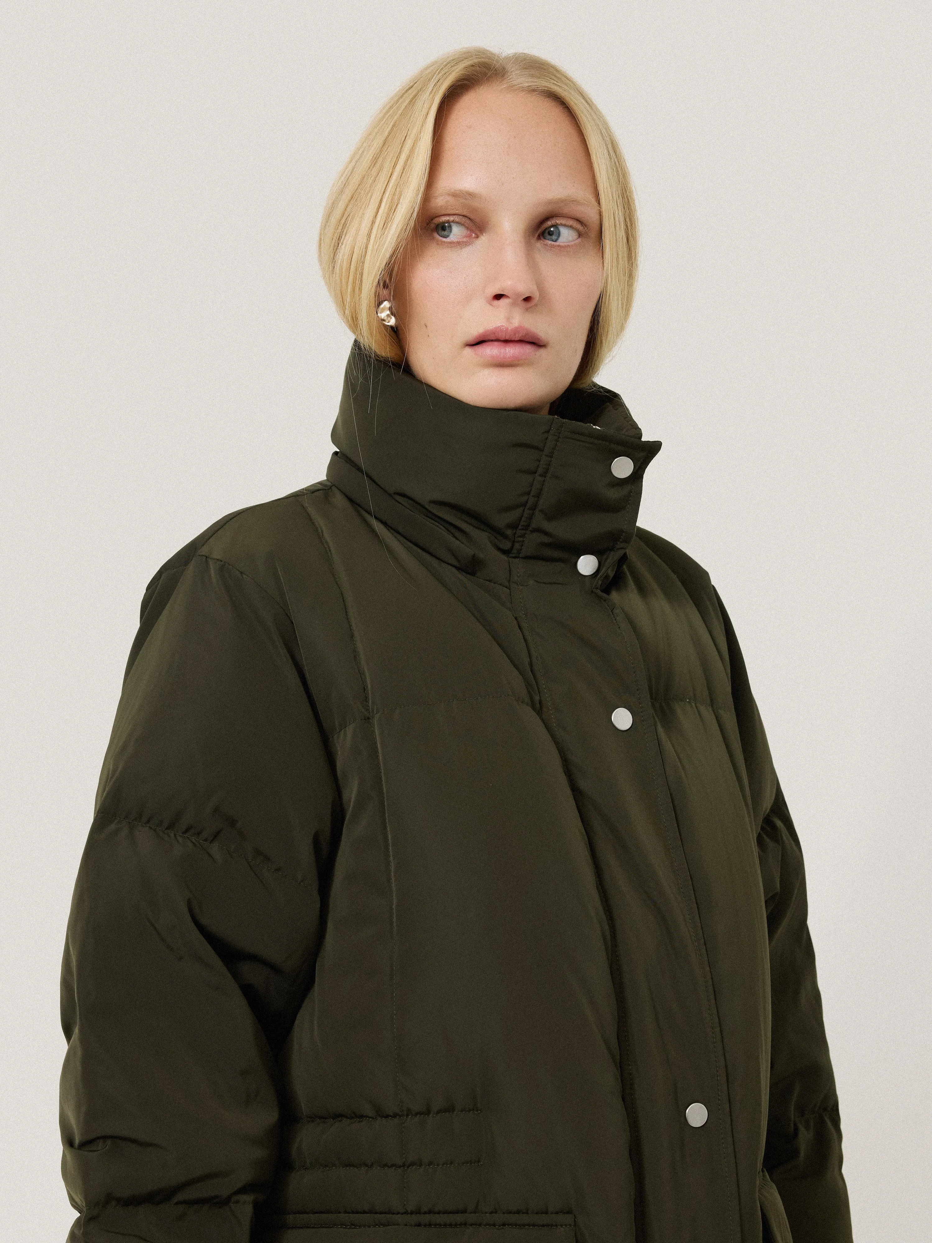 Relaxed Longline Puffer Coat | Dark Kale